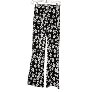 Urban Outfitters Flare Leg Pants 70s Black White Floral Daisy Womens Size XS NEW